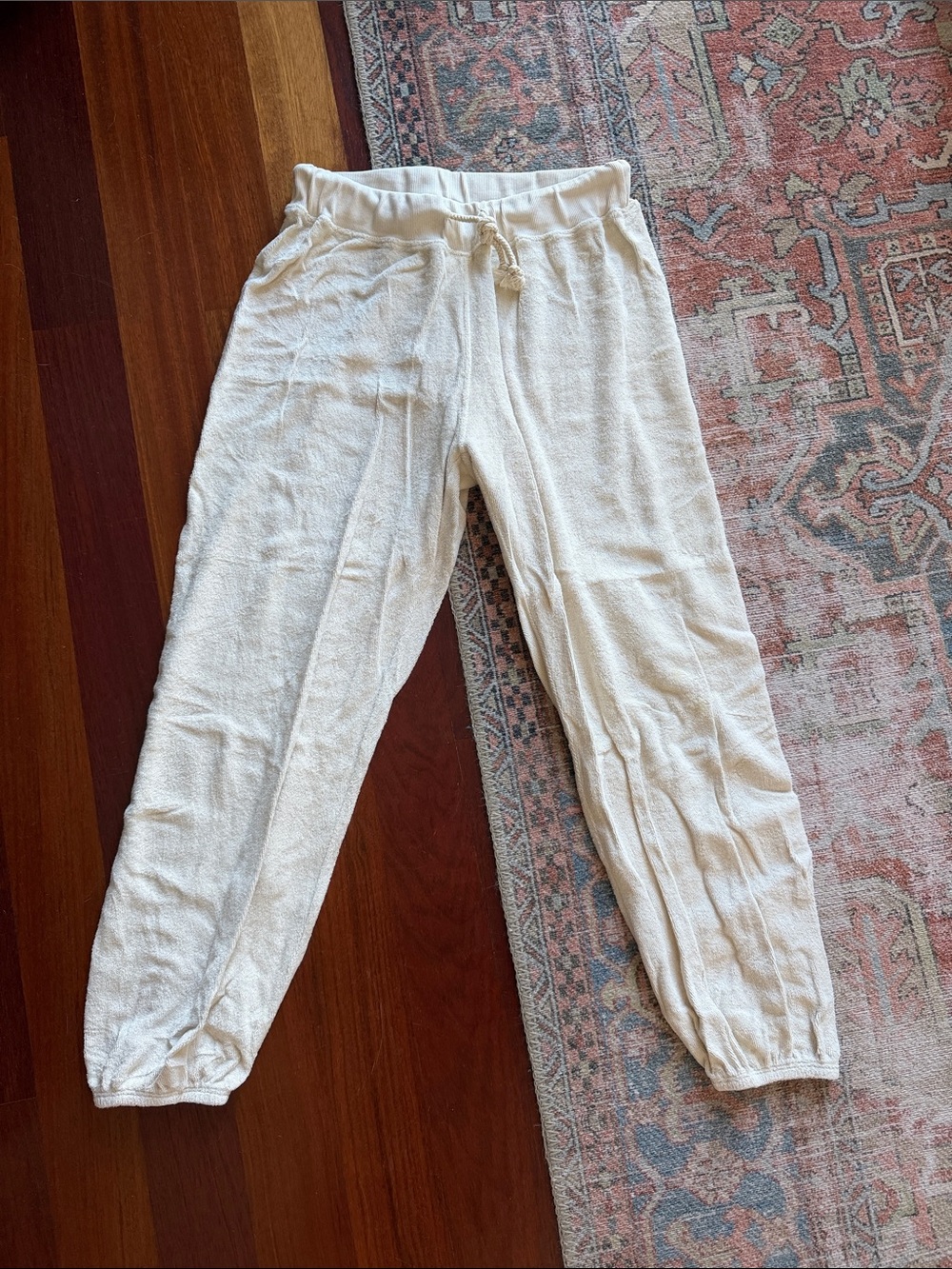 perfectwhitetee Cream Drawstring Terry Joggers